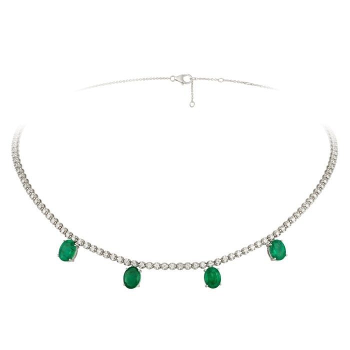 Colar em ouro branco com esmeraldas e diamantes