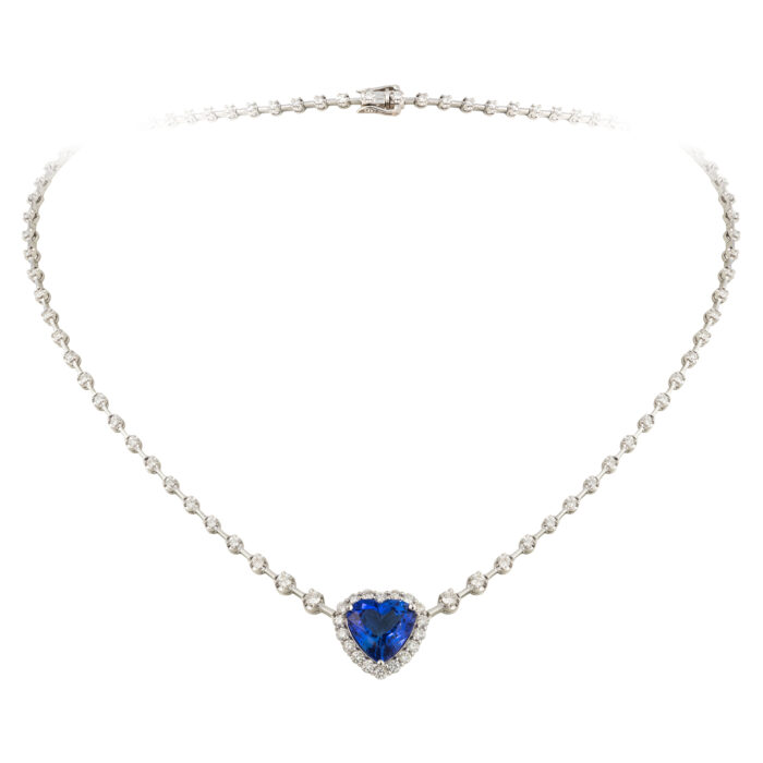 Colar em ouro branco com tanzanita e diamantes