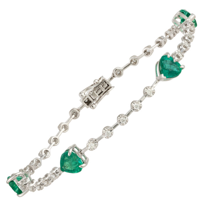 Pulseira em ouro branco com esmeraldas e diamantes