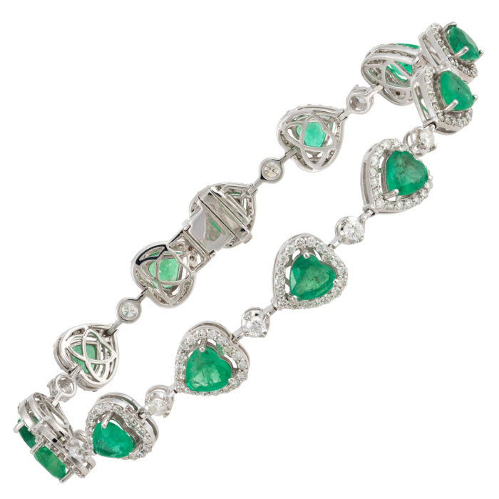 Pulseira em ouro branco com esmeraldas e diamantes
