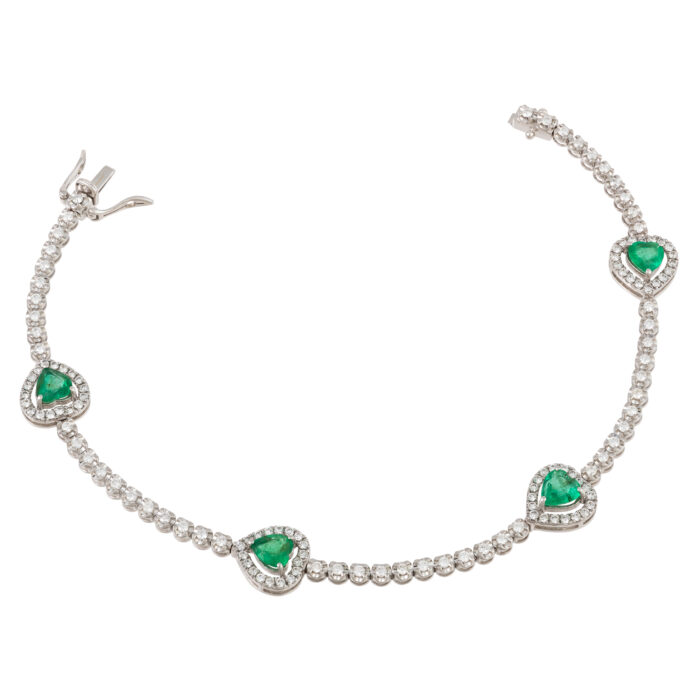 Pulseira em ouro branco com esmeraldas e diamantes